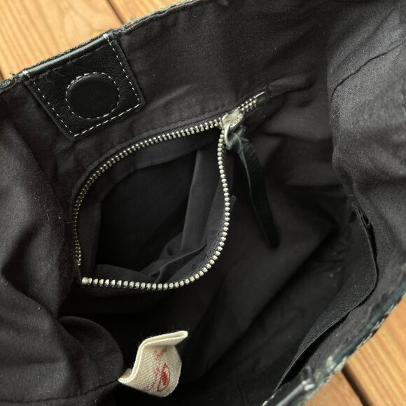 Lucky Brand Vintage Leather Patchwork Hobo Crossbody Purse Bag Grey Black New - Picture 6 of 14